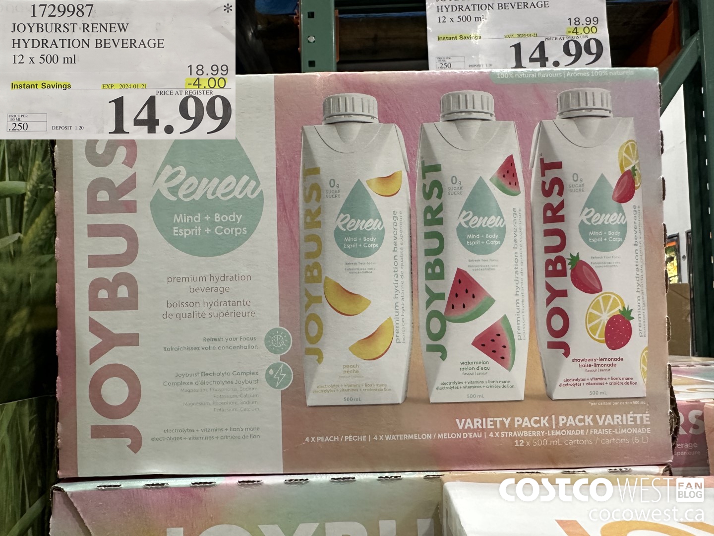 1729987 JOYBURST HYDRATION VARIETY ENERGY DRINK 12 X 355 ML ($4.00 INSTANT SAVINGS EXPIRES ON 2024-01-21) $14.99