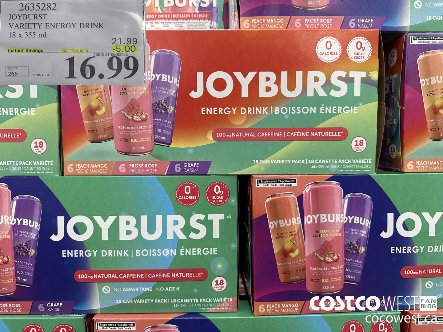 2635282 JOYBURT VARIETY ENERGY DRINK 18 X 355 ML ($5.00 INSTANT SAVINGS EXPIRES ON 2024-02-04) $16.99
