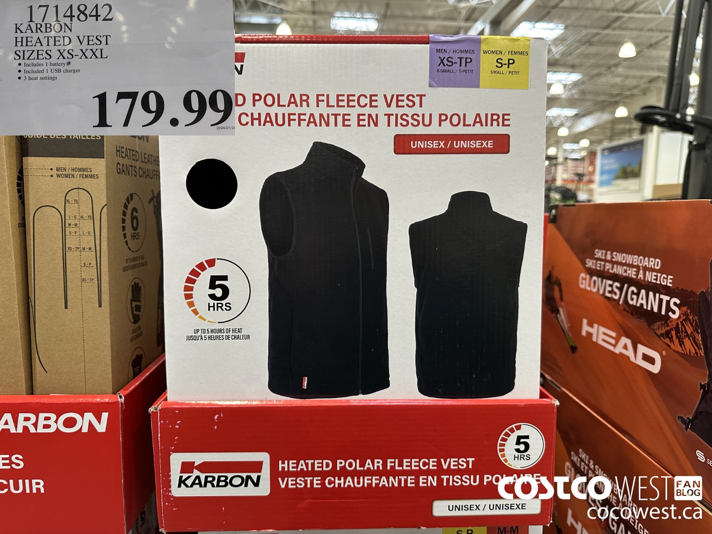 1714842 KARBON HEATED VEST SIZE XS-XXL $179.99