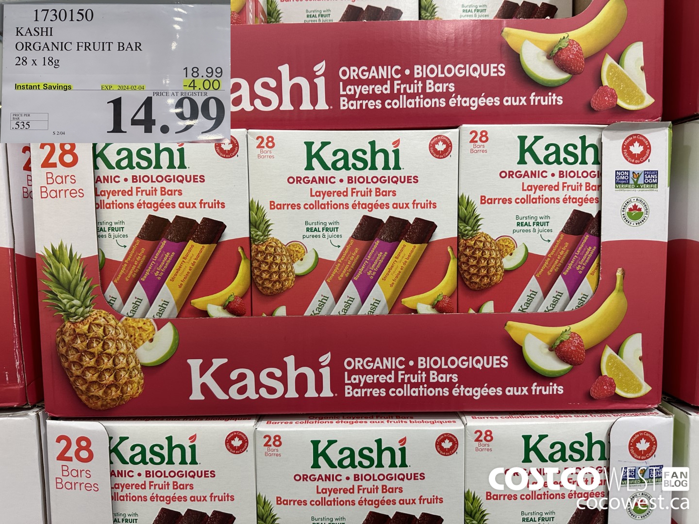1730150 KASHI ORGANIC FRUIT BAR 28 X 18G ($4.00 INSTANT SAVINGS EXPIRES ON 2024-02-04) $14.99