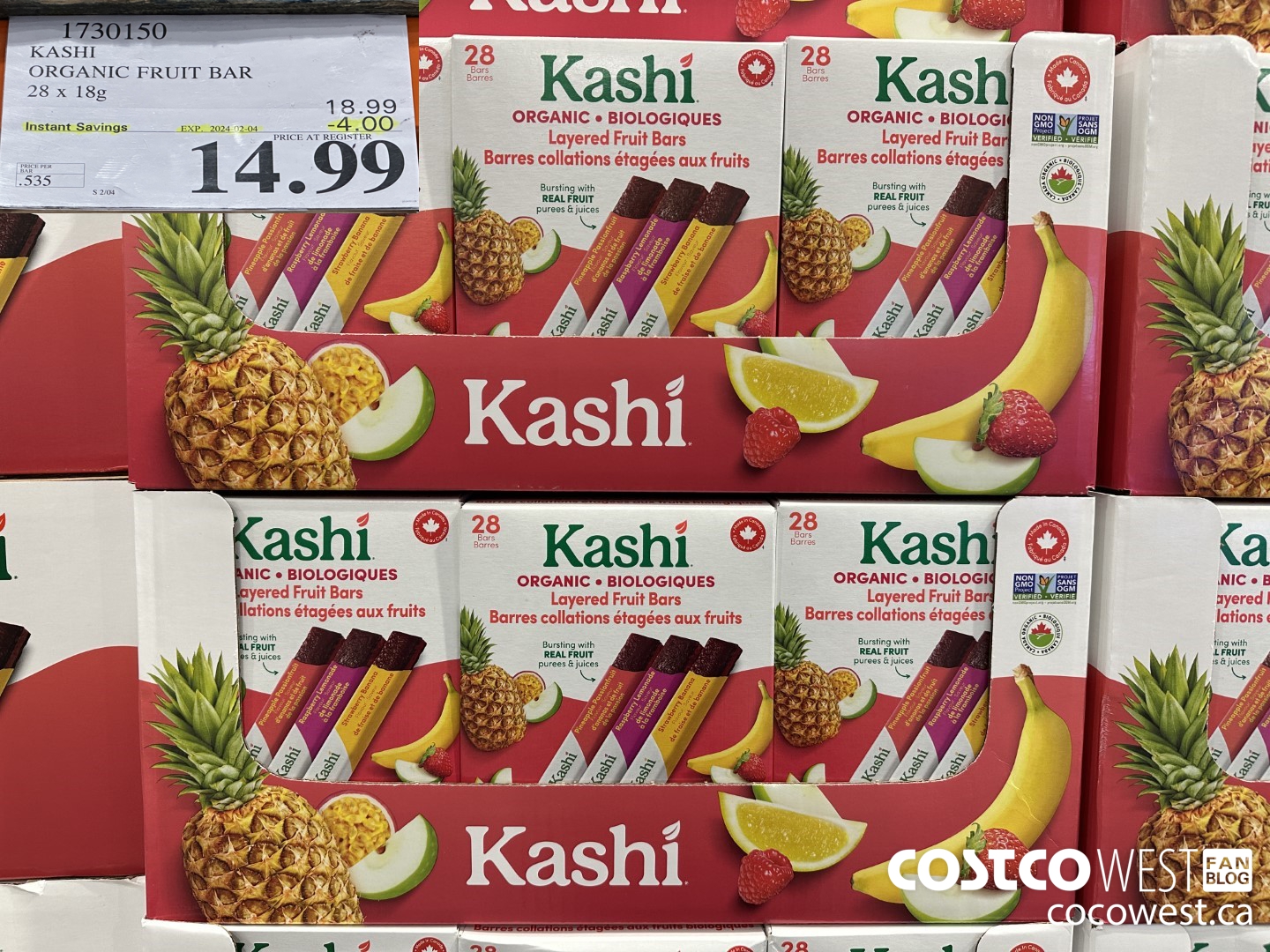1730150 KASHI ORGANIC FRUIT BAR 28 X 18G ($4.00 INSTANT SAVINGS EXPIRES ON 2024-02-04) $14.99