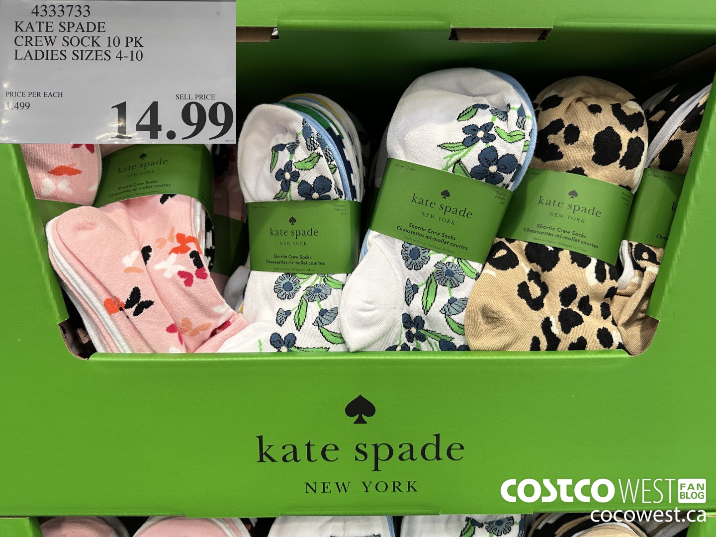 4333733 KATE SPADE CREW SOCK 10 PK LADIES SIZES 4-10 $14.99