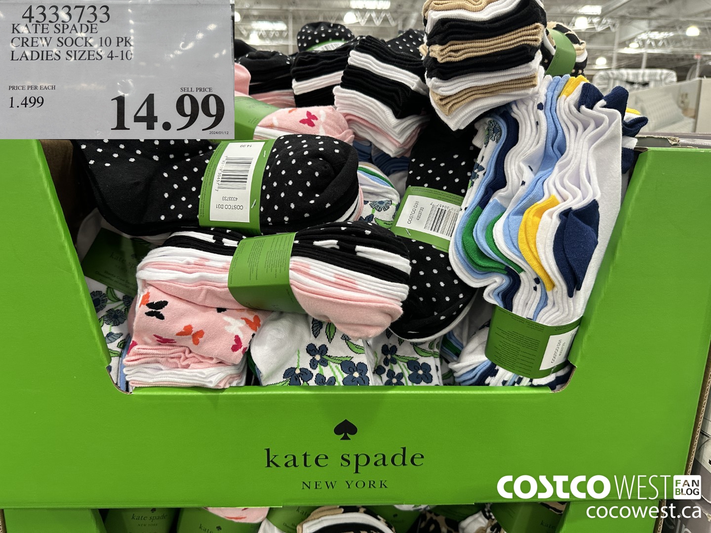 4333733 KATE SPADE CREW SOCK 10 PK LADIES SIZES 4-10 $14.99