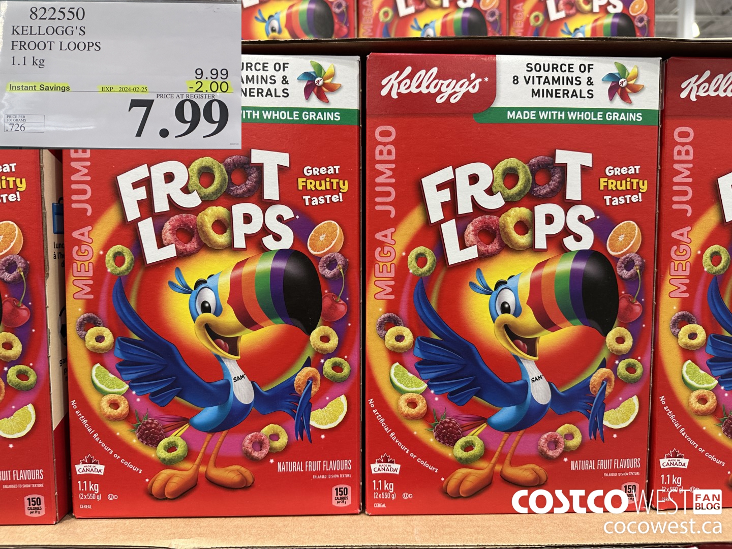 822550 KELLOGGS FROOT LOOPS 1.1 kg ($2.00 INSTANT SAVINGS EXPIRES ON 2024-02-25) $7.99