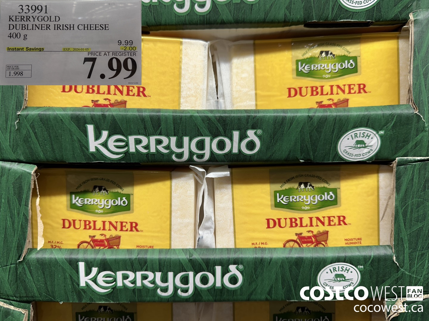 33991 KERRYGOLD DUBLINER IRISH CHEESE 400 g ($2.00 INSTANT SAVINGS EXPIRES ON 2024-01-05) $7.99