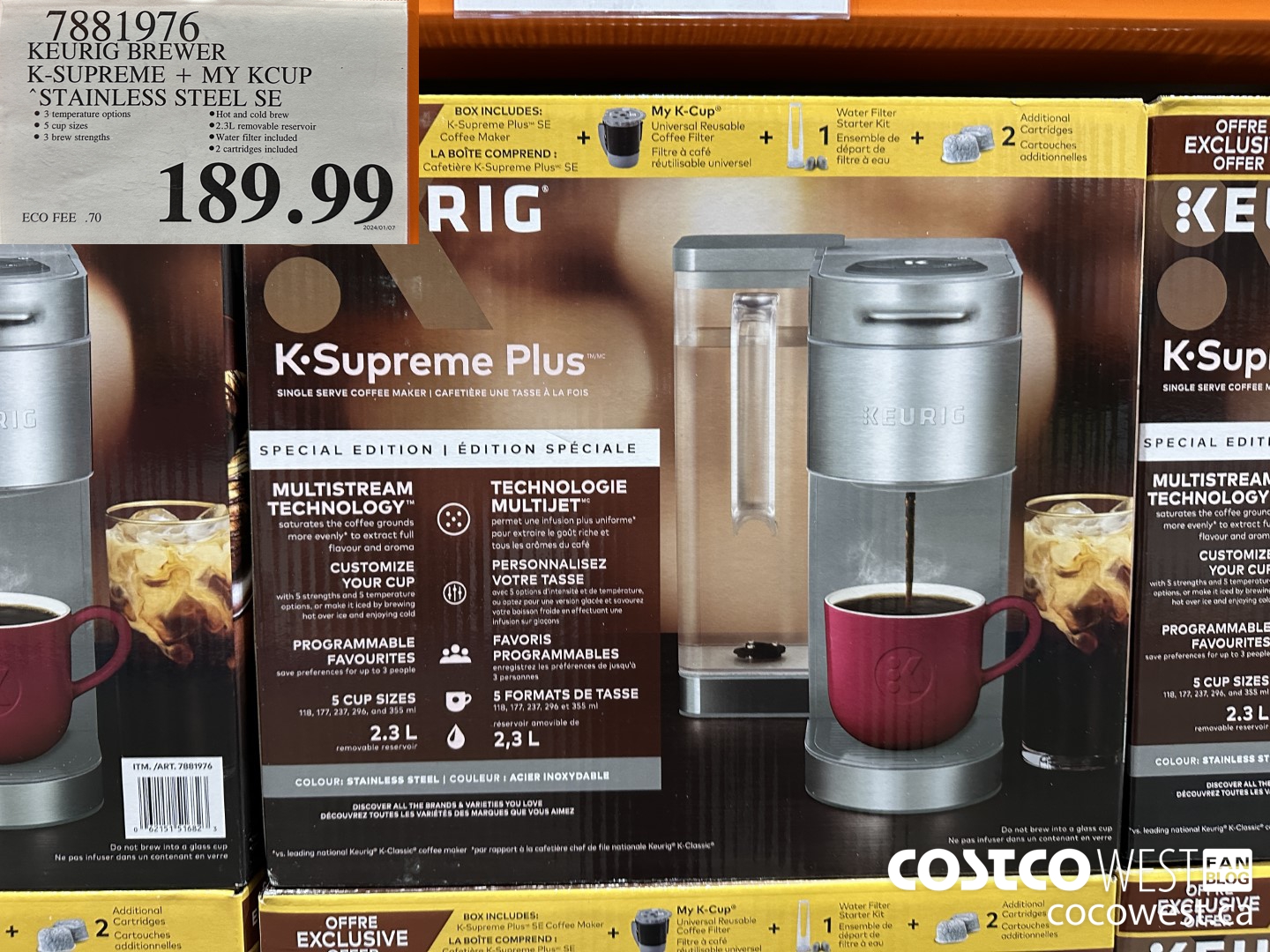 7881976 KEURIG BREWER K-SUPREME + MY KCUP STAINLESS STEEL SE $189.99
