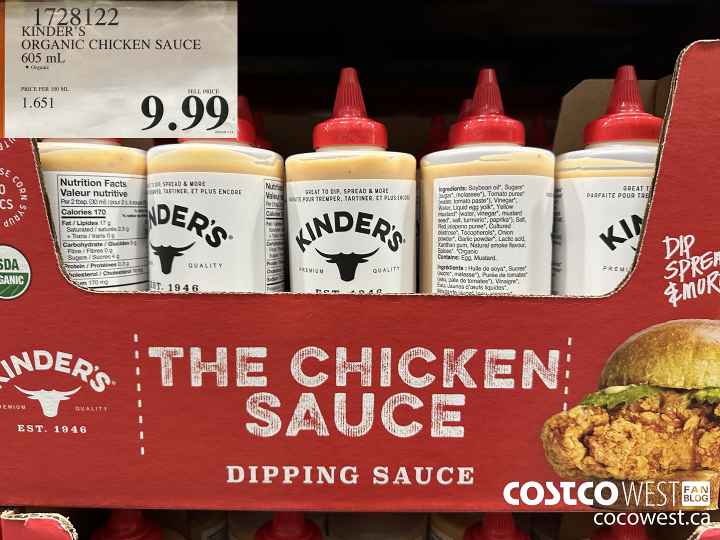 1728122 KINDER'S ORGANIC CHICKEN SAUCE 605 ML $9.99