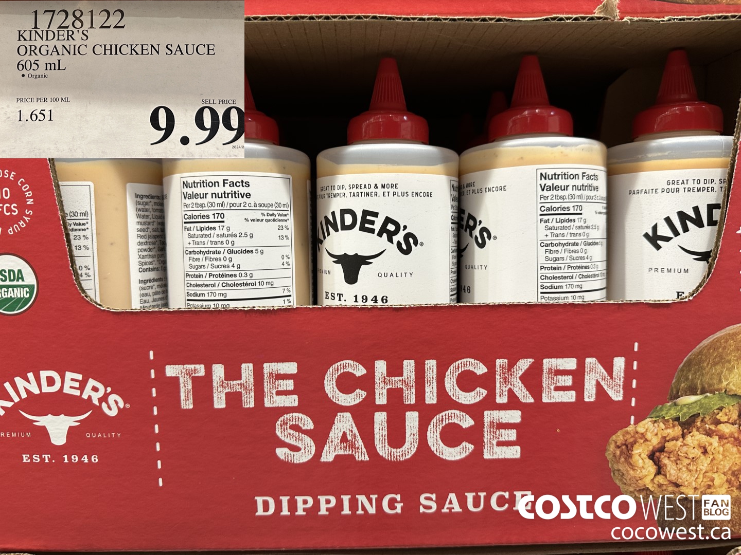 1728122 KINDER'S ORGANIC THE CHICKEN SAUCE 22 OZ $9.99