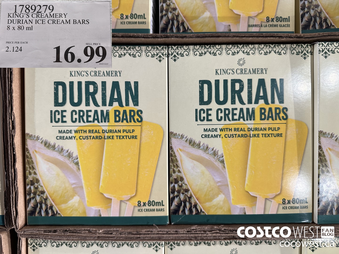 1789279 KING'S CREAMERY DURIAN ICE CREAM BARS 8 X 80 ML $16.99