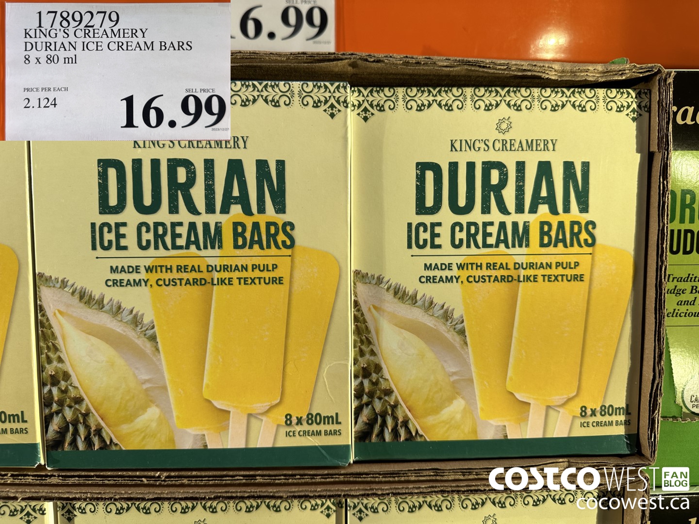 1789279 KING'S CREAMERY DURIAN ICE CREAM BARS 8 X 80 ML $16.99