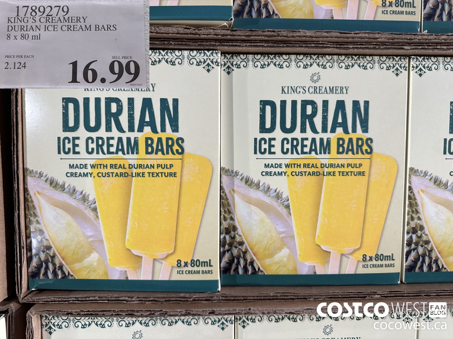 1789279 KING'S CREAMERY DURIAN ICE CREAM BARS 8 X 80 ML $16.99