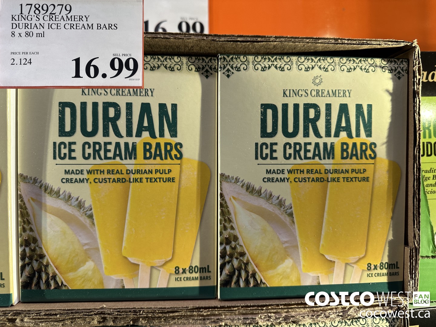 1789279 KING'S CREAMERY DURIAN ICE CREAM BARS 8 X 80 ML $16.99