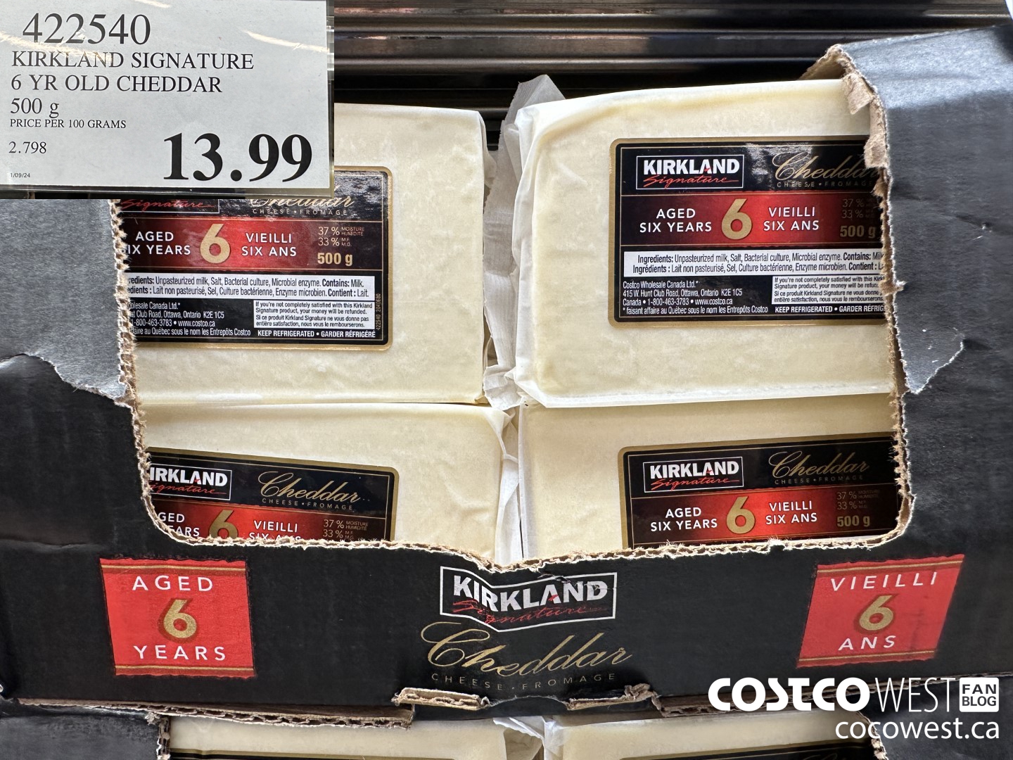 422540 KIRKLAND SIGNATURE 6 YR OLD CHEDDAR 500 g $13.99