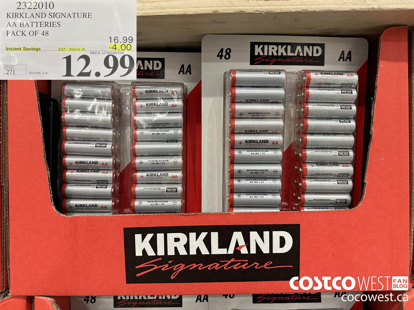 2322010 KIRKLAND SIGNATURE AA/AAA BATTERIES PACK OF 48 ($4.00 INSTANT SAVINGS EXPIRES ON 2024-01-28) $12.99