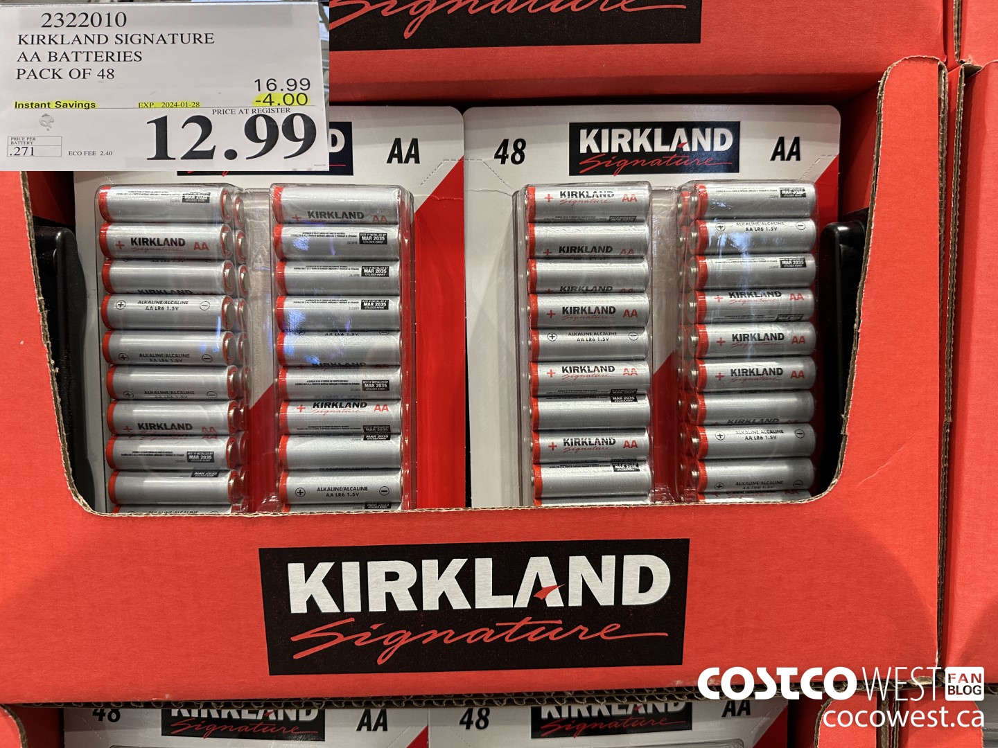 2322010 KIRKLAND SIGNATURE AA/AAA BATTERIES PACK OF 48 ($4.00 INSTANT SAVINGS EXPIRES ON 2024-01-28) $12.99