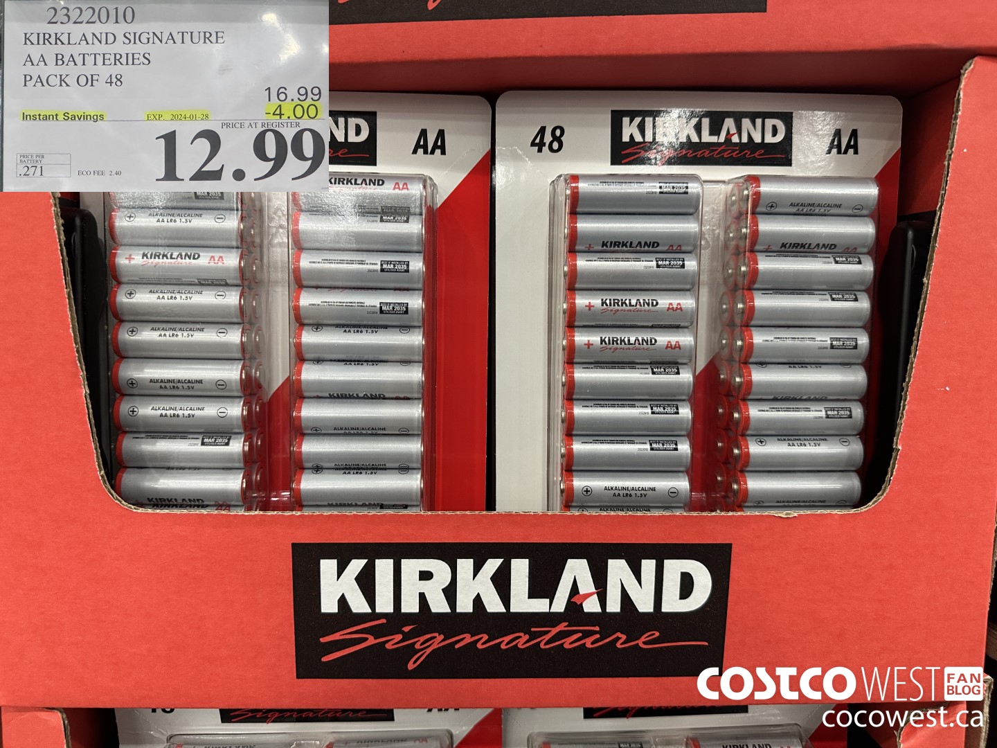 2322010 KIRKLAND SIGNATURE AA/AAA BATTERIES PACK OF 48 ($4.00 INSTANT SAVINGS EXPIRES ON 2024-01-28) $12.99