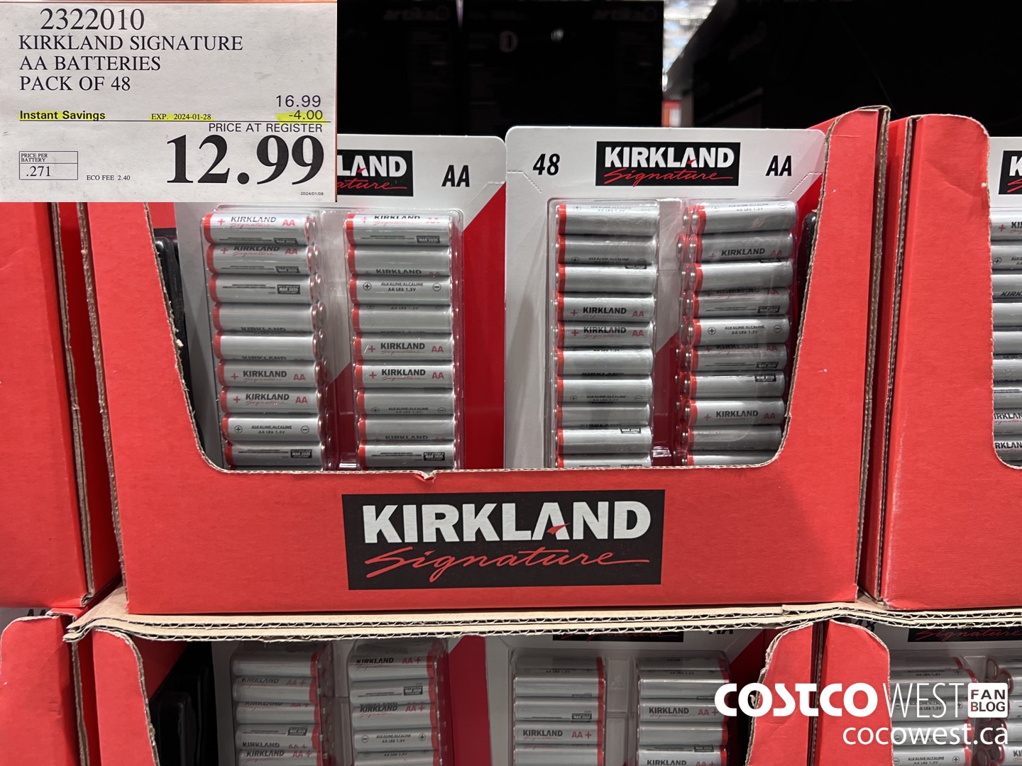 2322010 KIRKLAND SIGNATURE AA BATTERIES PACK OF 48 ($4.00 INSTANT SAVINGS EXPIRES ON 2024-01-28) $12.99