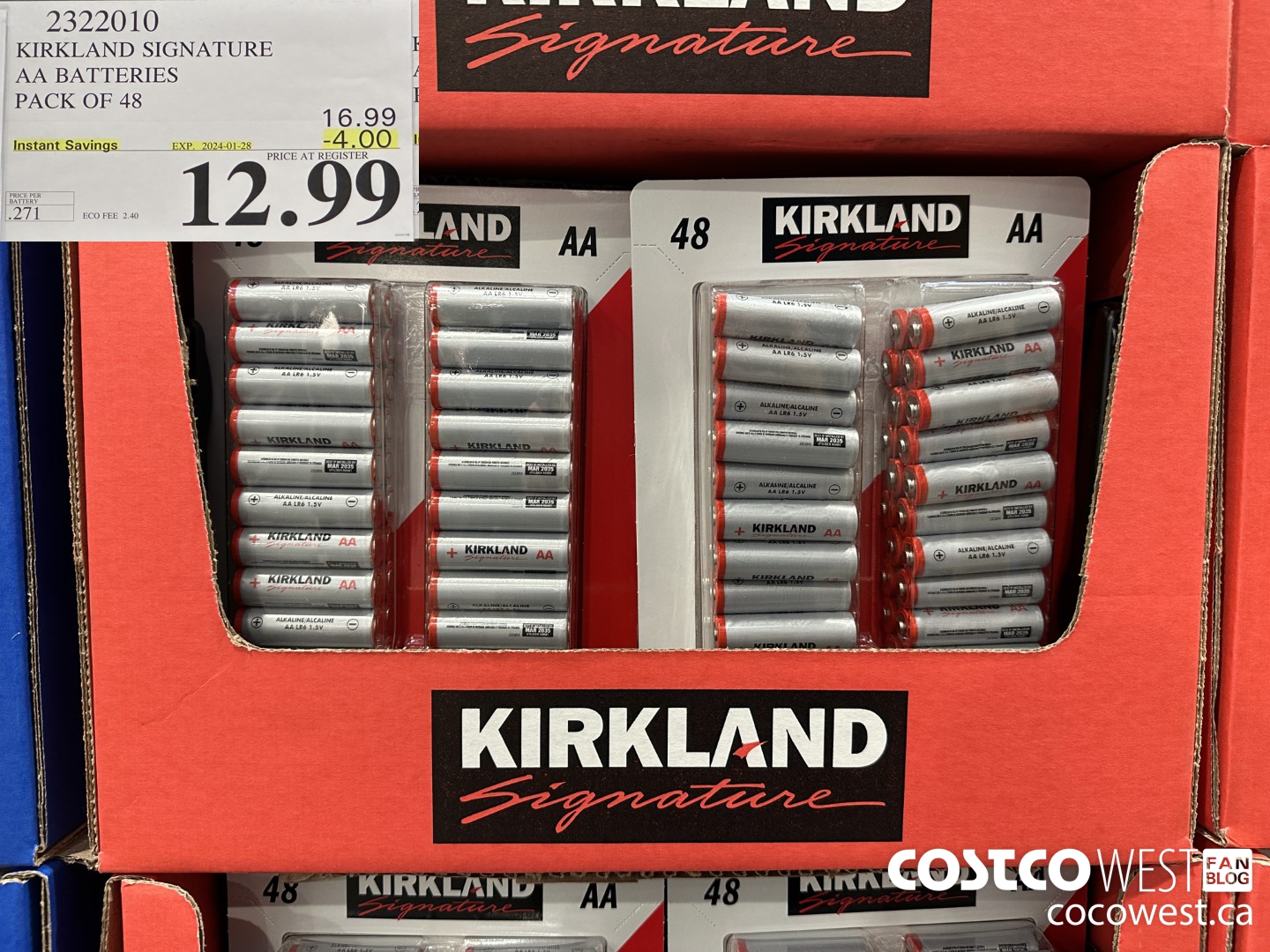 2322010 KIRKLAND SIGNATURE AA BATTERIES PACK OF 48 ($4.00 INSTANT SAVINGS EXPIRES ON 2024-01-28) $12.99