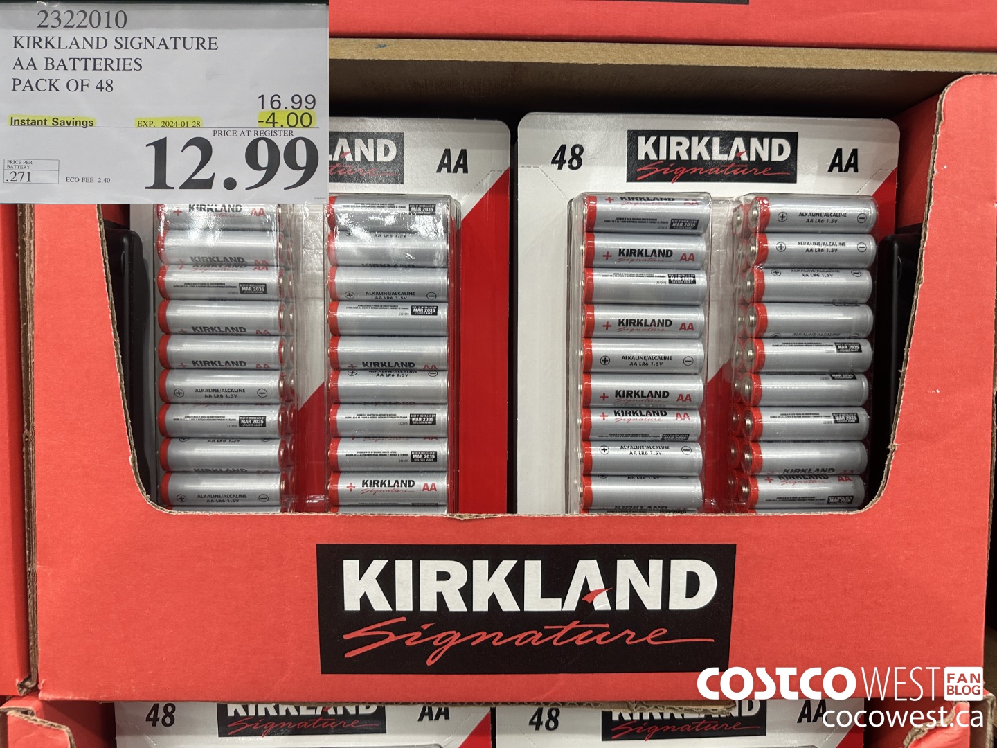 2322010 KIRKLAND SIGNATURE AA BATTERIES PACK OF 48 ($4.00 INSTANT SAVINGS EXPIRES ON 2024-01-28) $12.99