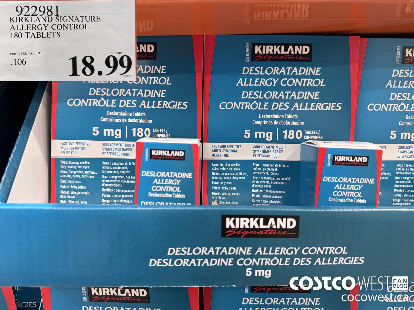 922981 KIRKLAND SIGNATURE ALLERGY CONTROL 180 TABLETS $18.99
