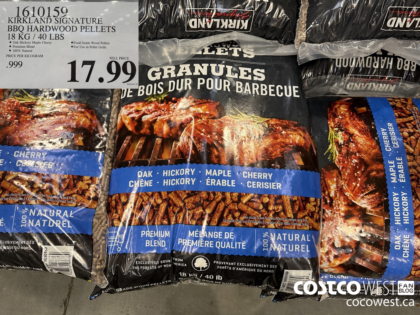 1610159 KIRKLAND SIGNATURE BBQ HARDWOOD PELLETS 18 KG / 40 LBS $17.99