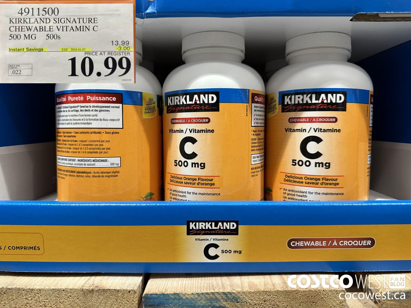 4911500 KIRKLAND SIGNATURE CHEWABLE VITAMIN C 500 MG 500s ($3.00 INSTANT SAVINGS EXPIRES ON 2024-01-07) $10.99
