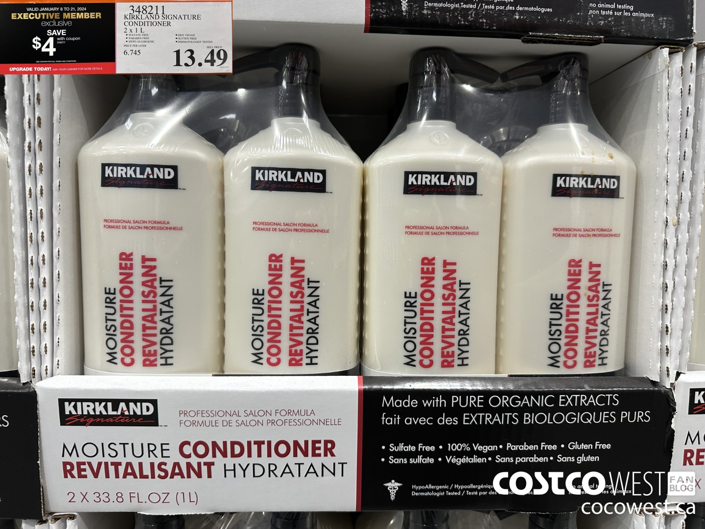 348211 KIRKLAND SIGNATURE CONDITIONER 2 X 1L ($4.00 INSTANT SAVINGS EXPIRES ON 2024-01-21) $9.49
