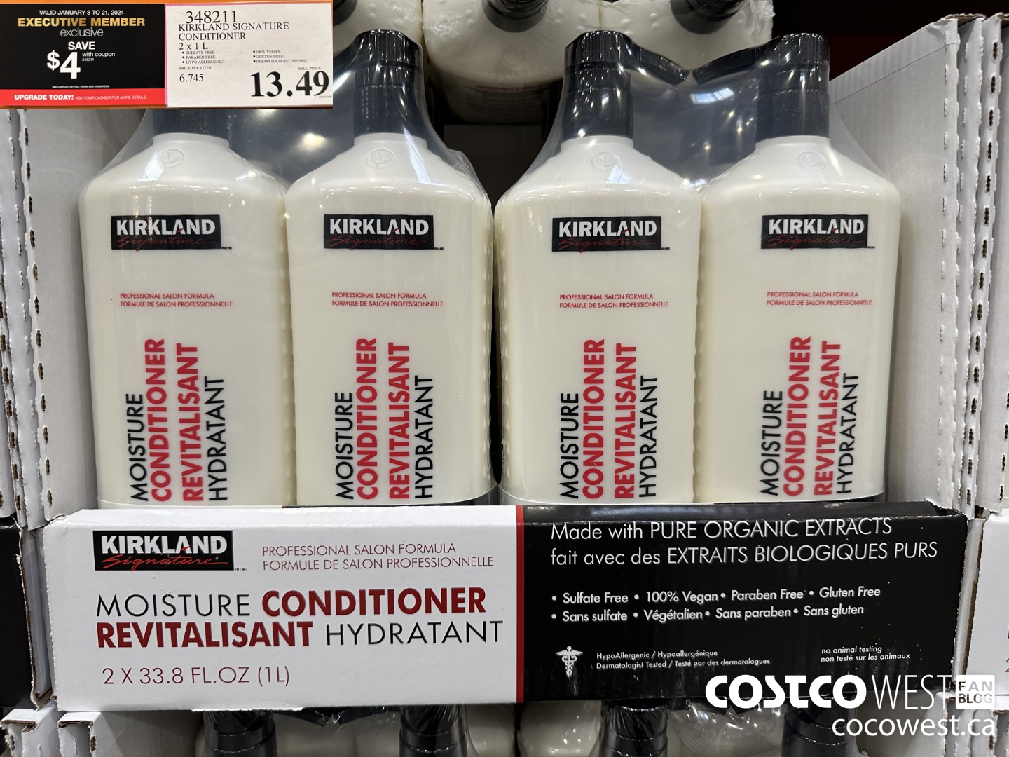 348211 KIRKLAND SIGNATURE CONDITIONER 2 X 1L ($4.00 INSTANT SAVINGS EXPIRES ON 2024-01-21) $9.49