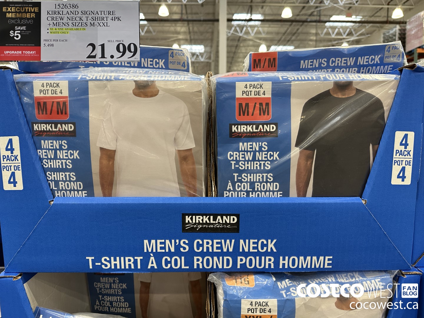 1526386 KIRKLAND SIGNATURE CREW NECK T-SHIRT 4PK MENS SIZES M-XXL ($5.00 INSTANT SAVINGS EXPIRES ON 2024-01-21) $16.99