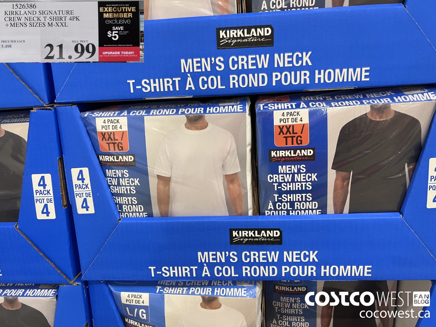 1526386 KIRKLAND SIGNATURE CREW NECK T-SHIRT 4PK MENS SIZES M-XXL ($5.00 INSTANT SAVINGS EXPIRES ON 2024-01-21) $16.99