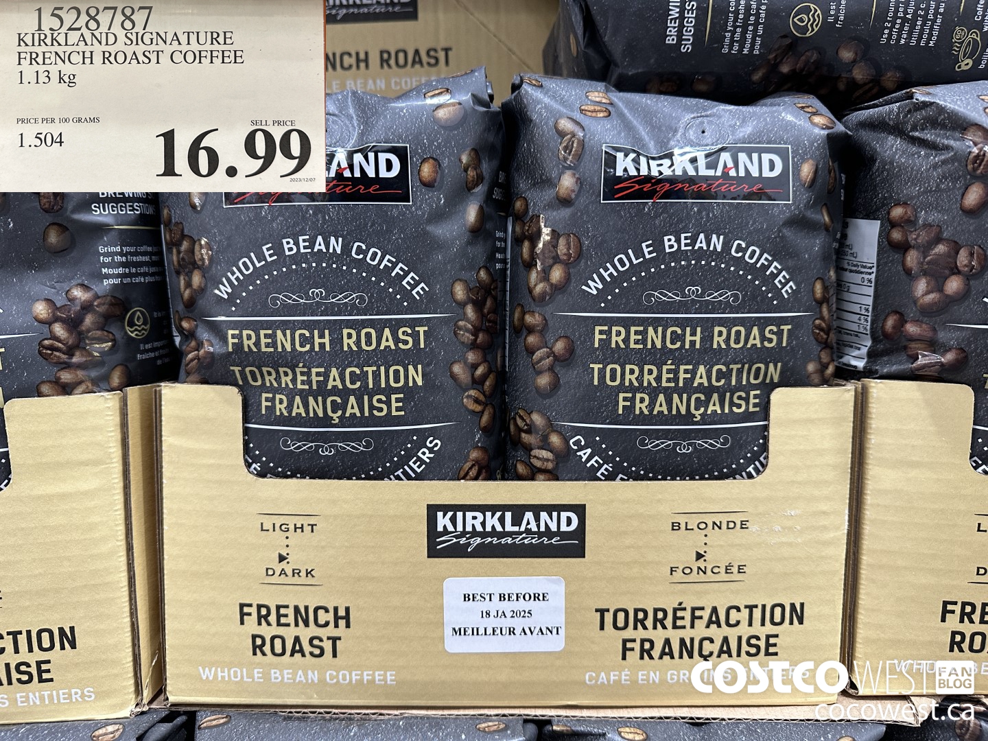 1528787 KIRKLAND SIGNATURE FRENCH ROAST COFFEE 1.13 KG $16.99