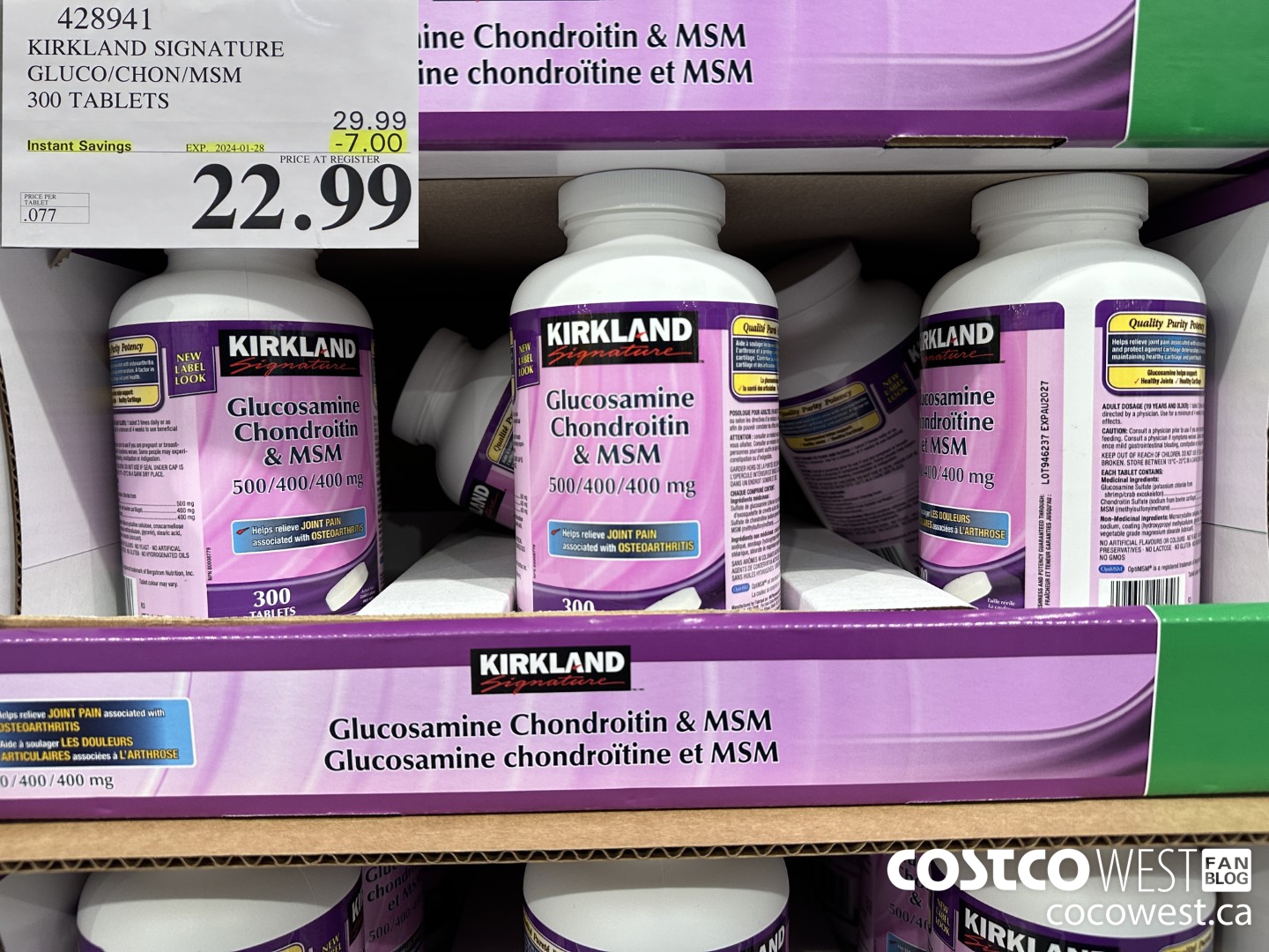 428941 KIRKLAND SIGNATURE GLUCO/CHON/MSM 300 TABLETS ($7.00 INSTANT SAVINGS EXPIRES ON 2024-01-28) $22.99