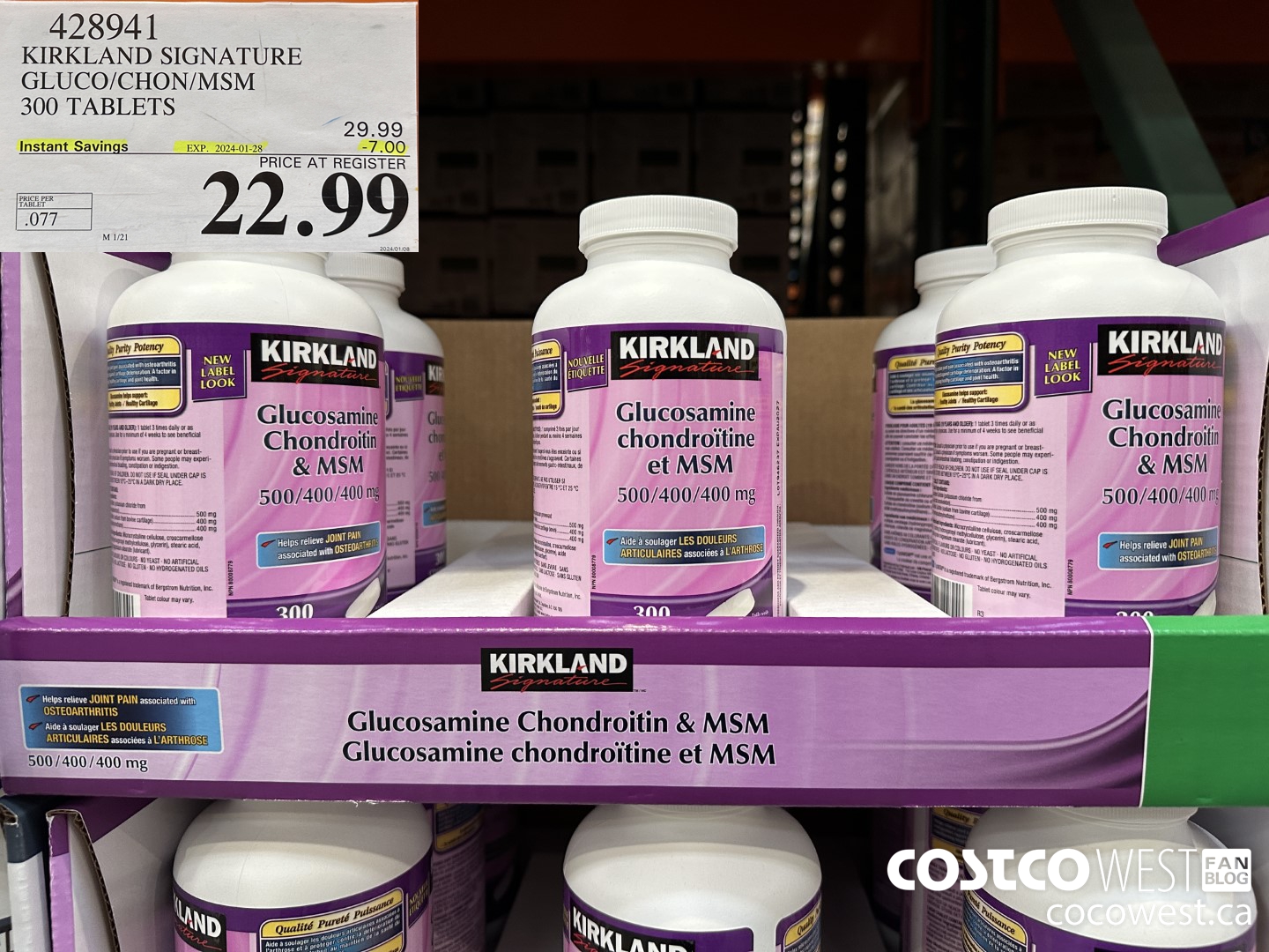428941 KIRKLAND SIGNATURE GLUCO/CHON/MSM 300 TABLETS ($7.00 INSTANT SAVINGS EXPIRES ON 2024-01-28) $22.99