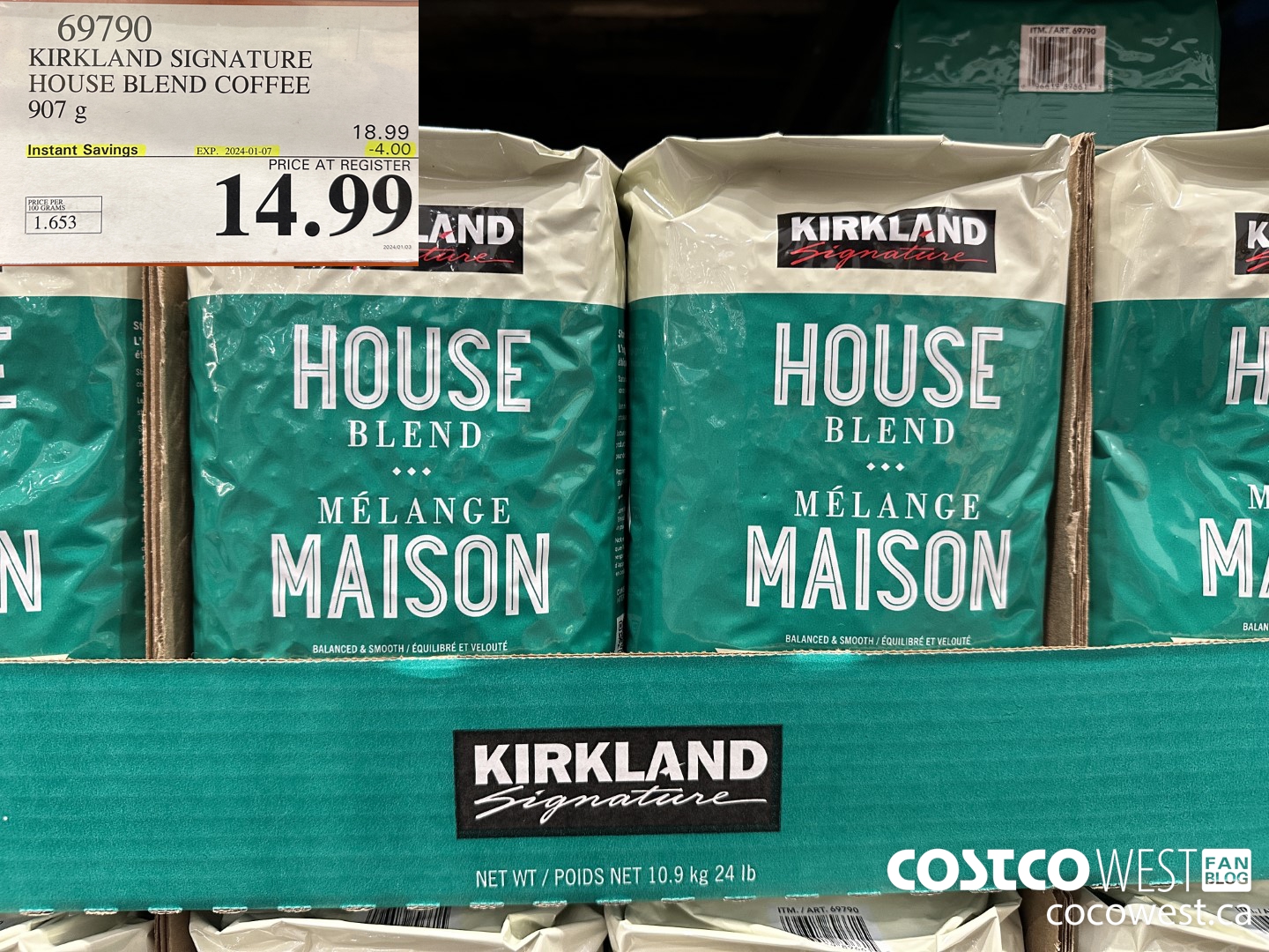 69790 KIRKLAND SIGNATURE HOUSE BLEND COFFEE 907G ($4.00 INSTANT SAVINGS EXPIRES ON 2024-01-07) $14.99