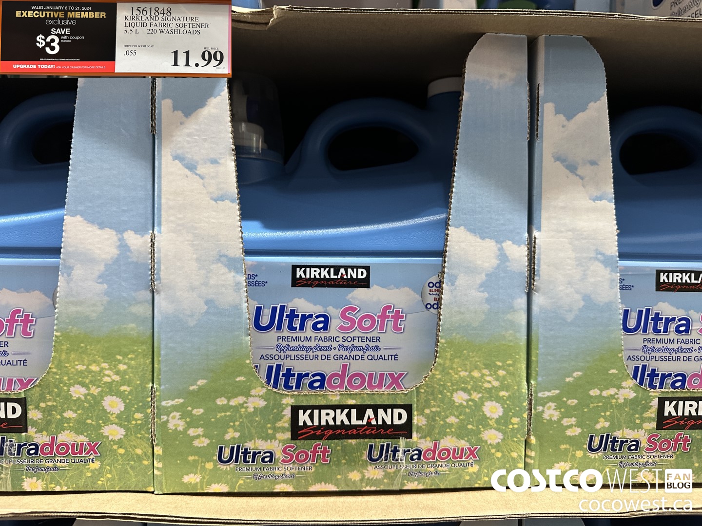 1561848 KIRKLAND SIGNATURE LIQUID FABRIC SOFTENER 5.5 L 220 WASHLOADS ($3.00 INSTANT SAVINGS EXPIRES ON 2024-01-21) $8.99