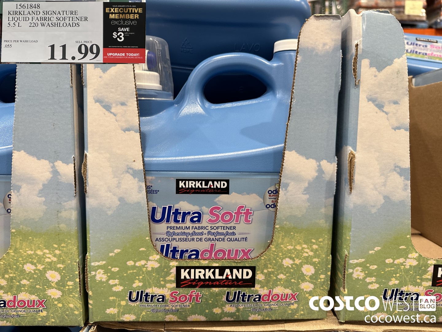 1561848 KIRKLAND SIGNATURE LIQUID FABRIC SOFTENER 5.5 L 220 WASHLOADS ($3.00 INSTANT SAVINGS EXPIRES ON 2024-01-21) $8.99
