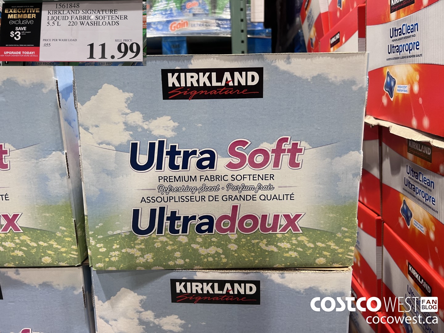 1561848 KIRKLAND SIGNATURE LIQUID FABRIC SOFTENER 5.5 L 220 WASHLOADS ($3.00 INSTANT SAVINGS EXPIRES ON 2024-01-21) $8.99