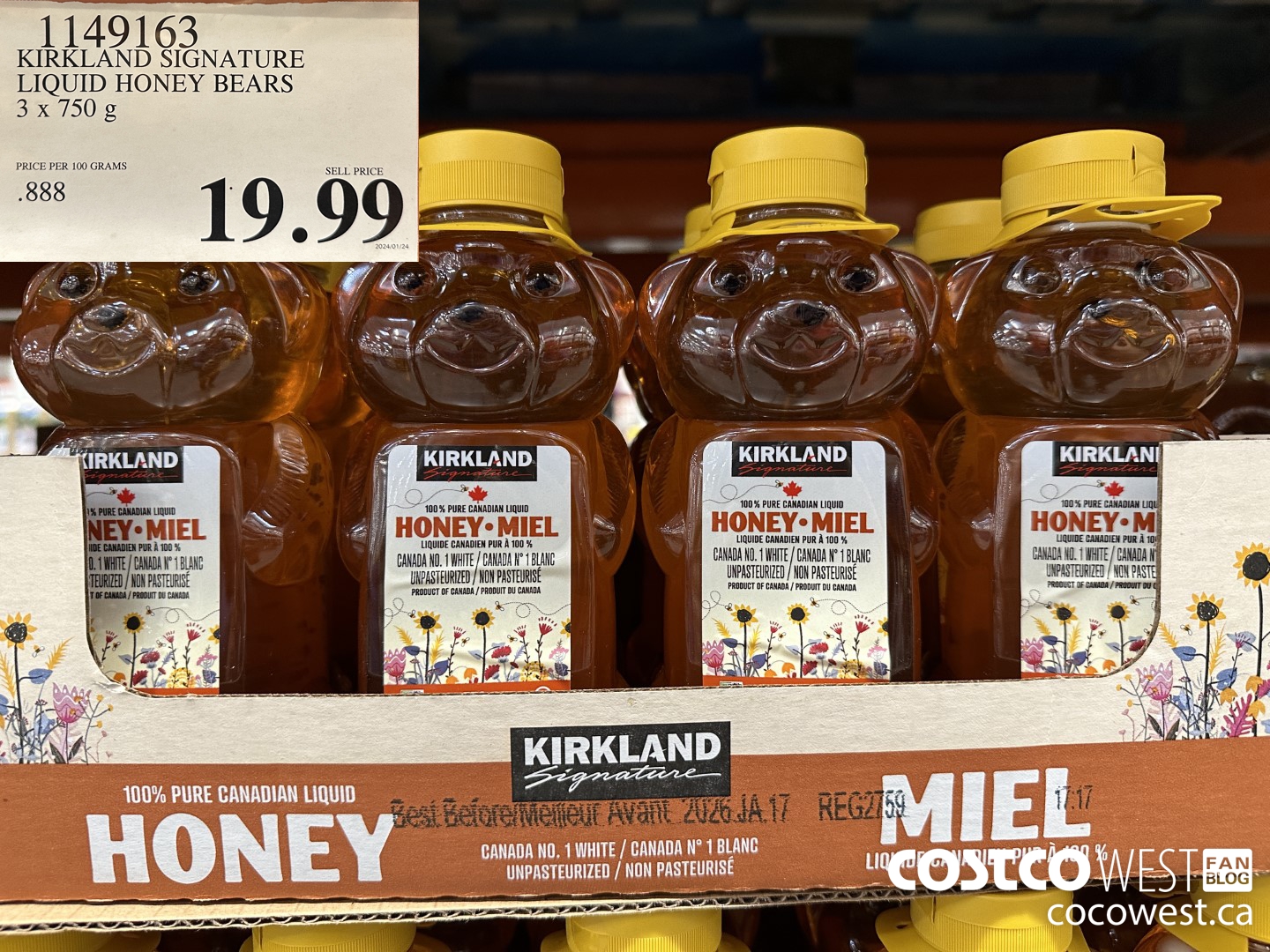 1149163 KIRKLAND SIGNATURE LIQUID HONEY BEARS 3 X 750 G $19.99