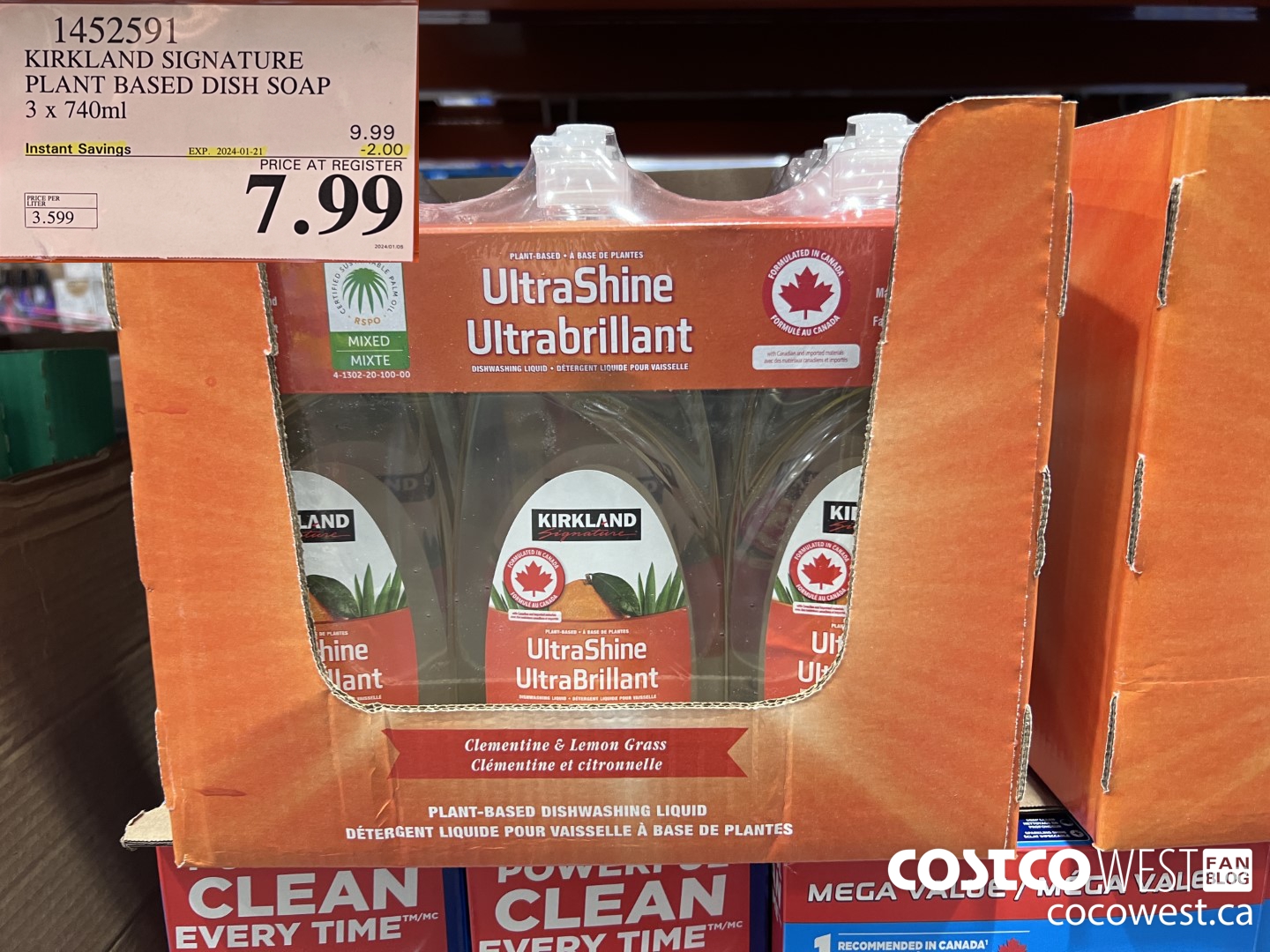 1452591 KIRKLAND SIGNATURE PLANT BASED DISH SOAP 3 X 740 ML ($2.00 INSTANT SAVINGS EXPIRES ON 2024-01-21) $7.99