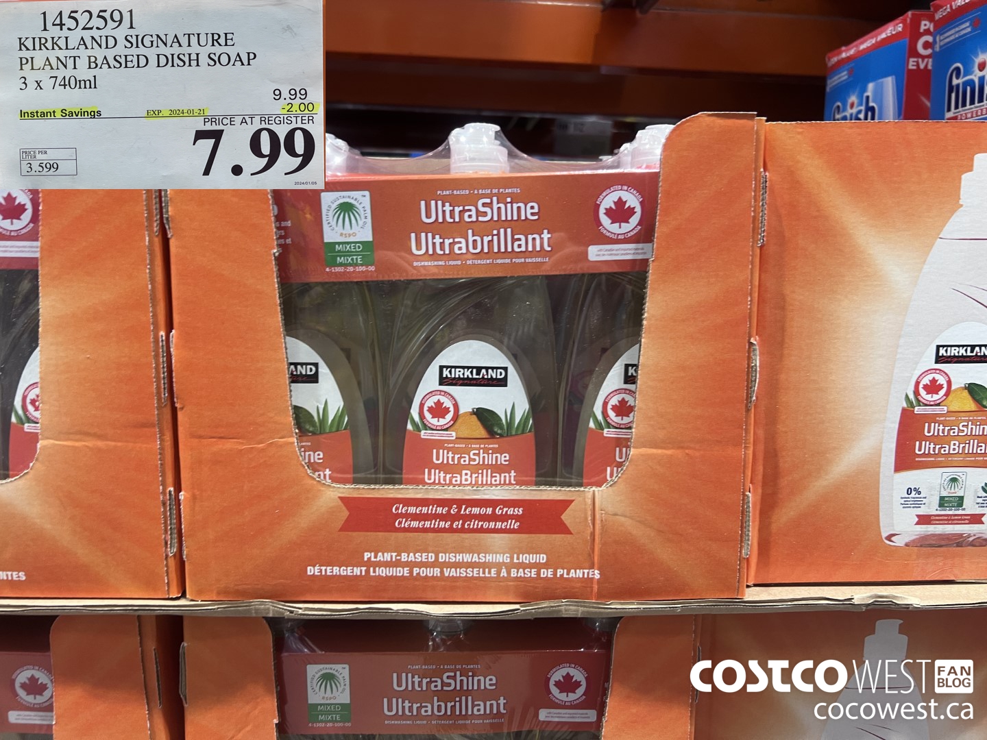 1452591 KIRKLAND SIGNATURE PLANT BASED DISH SOAP 3 X 740 ML ($2.00 INSTANT SAVINGS EXPIRES ON 2024-01-21) $7.99