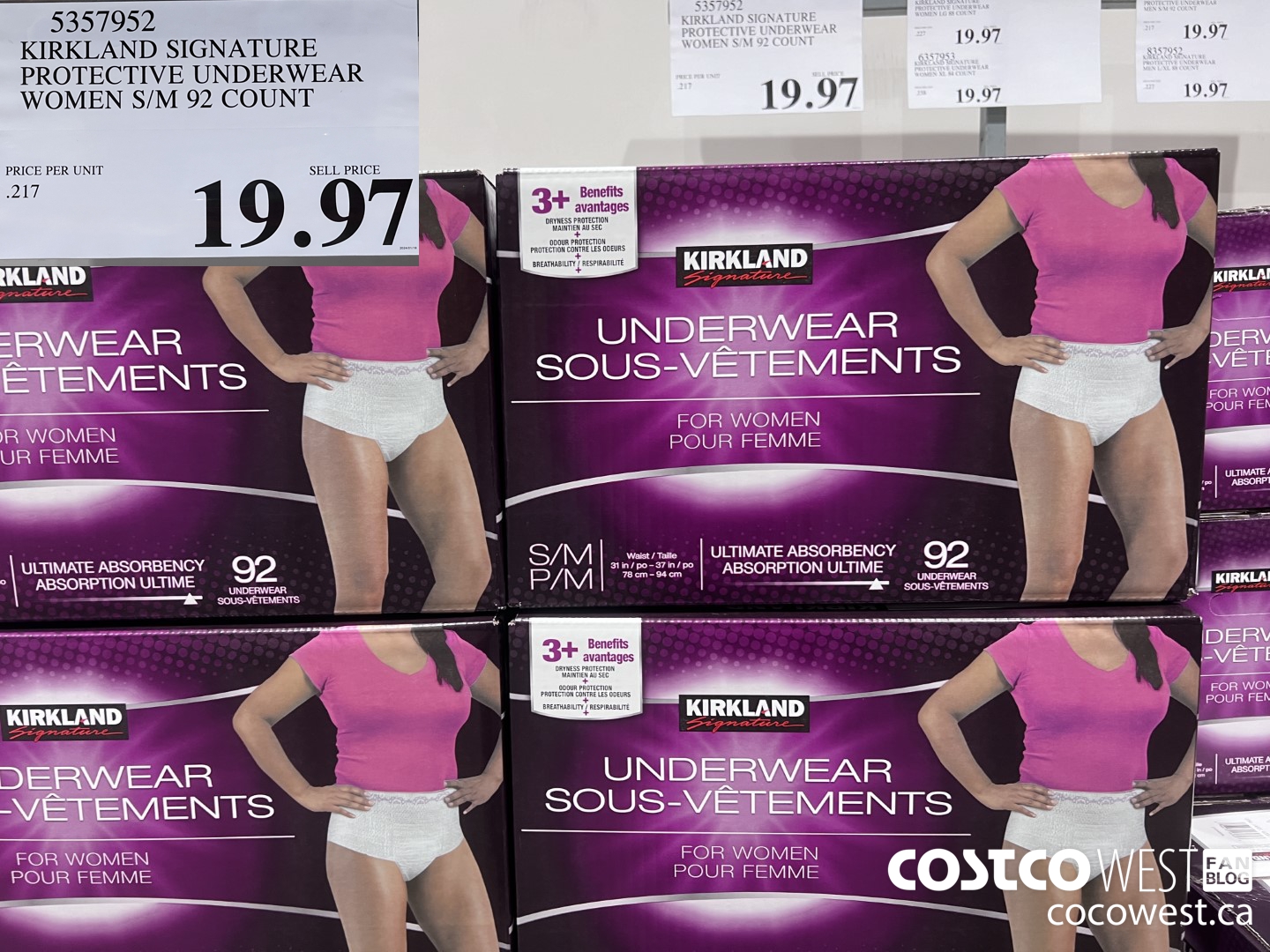 5357952 KIRKLAND SIGNATURE PROTECTIVE UNDERWEAR WOMEN S/M 92 COUNT $19.97
