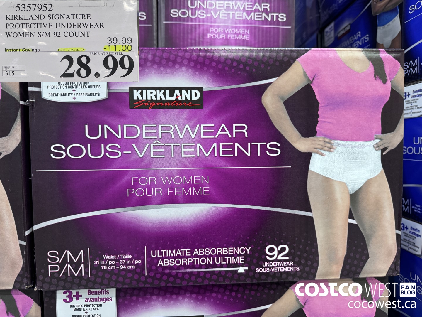 5357952 KIRKLAND SIGNATURE PROTECTIVE UNDERWEAR WOMEN S/M 92 COUNT ($11.00 INSTANT SAVINGS EXPIRES ON 2024-02-25) $28.99