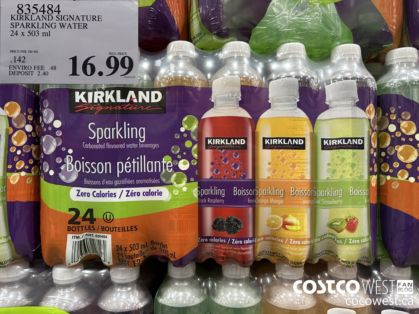 835484 KIRKLAND SIGNATURE SPARKLING WATER 24 X 503ML $16.99