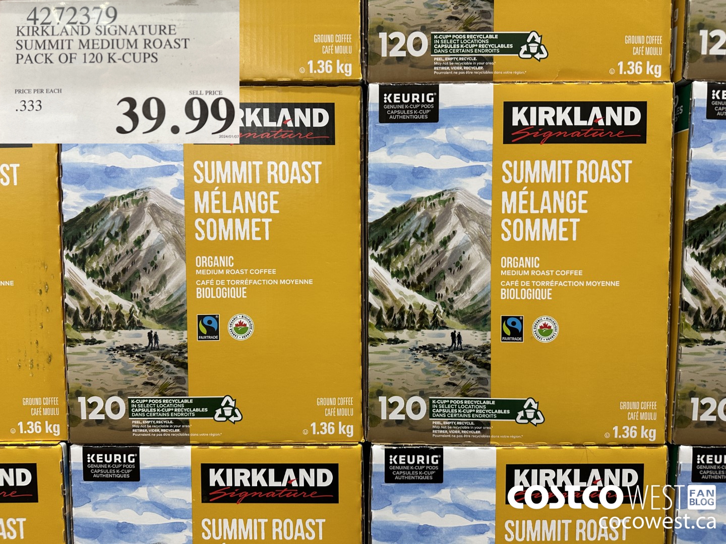 4272379 KIRKLAND SIGNATURE SUMMIT MEDIUM ROAST PACK OF 120 K-CUPS $39.99