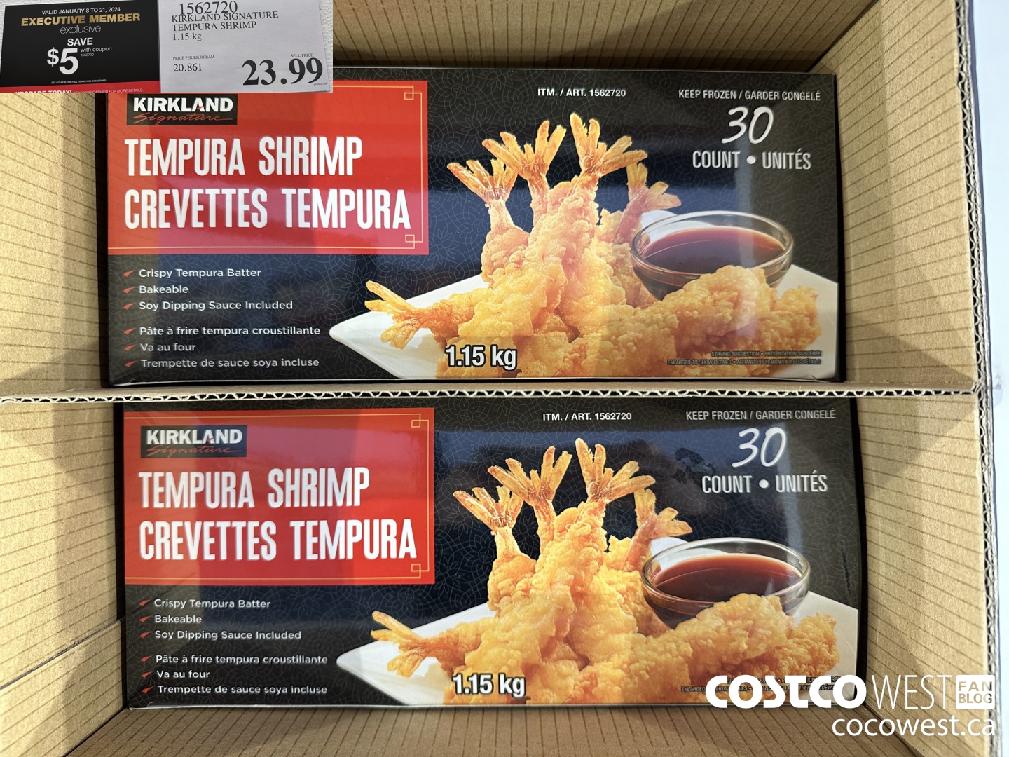 1562720 KIRKLAND SIGNATURE TEMPURA SHRIMP 1.15 kg ($5.00 INSTANT SAVINGS EXPIRES ON 2024-01-21) $18.99