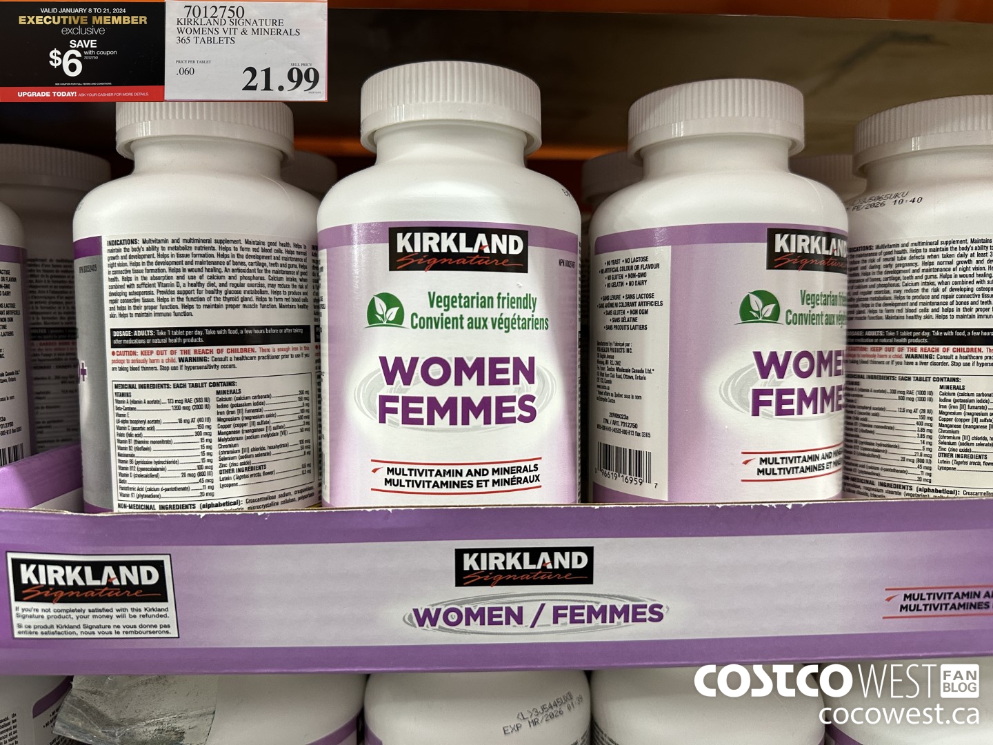 7012750 KIRKLAND SIGNATURE WOMEN MULTI VITAMIN & MINERAL 365 TABLETS ($6.00 INSTANT SAVINGS EXPIRES ON 2024-01-21) $15.99