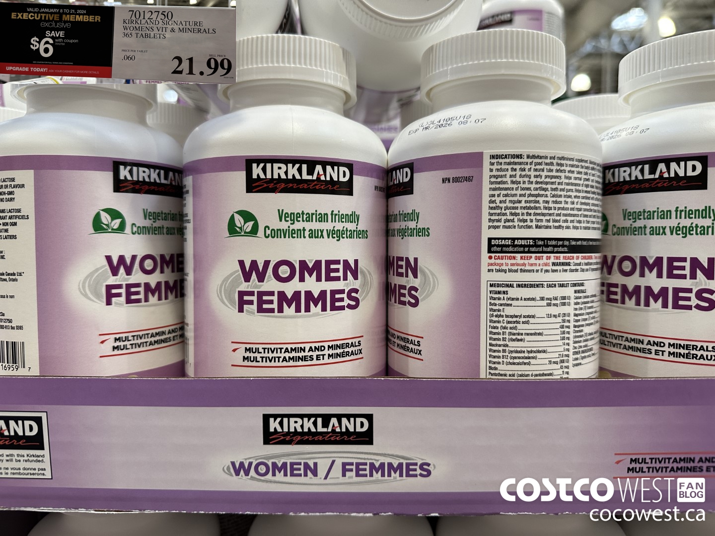 7012750 KIRKLAND SIGNATURE WOMEN MULTI VITAMIN & MINERAL 365 TABLETS ($6.00 INSTANT SAVINGS EXPIRES ON 2024-01-21) $15.99