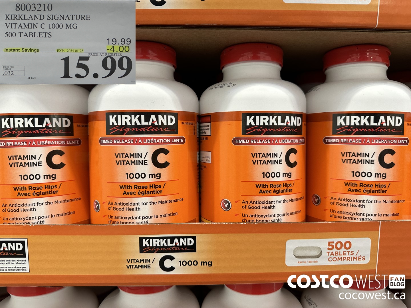 8003210 KIRKLAND SIGNATURE VITAMIN C 1000 MG 500 TABLETS ($4.00 INSTANT SAVINGS EXPIRES ON 2024-01-28) $15.99