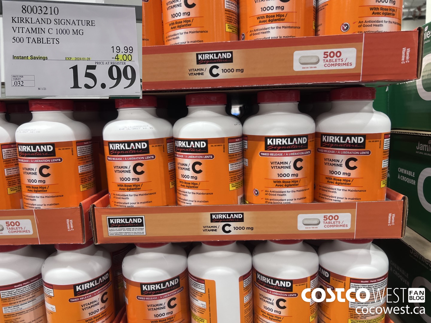 8003210 KIRKLAND SIGNATURE VITAMIN C 1000 MG 500 TABLETS ($4.00 INSTANT SAVINGS EXPIRES ON 2024-01-28) $15.99