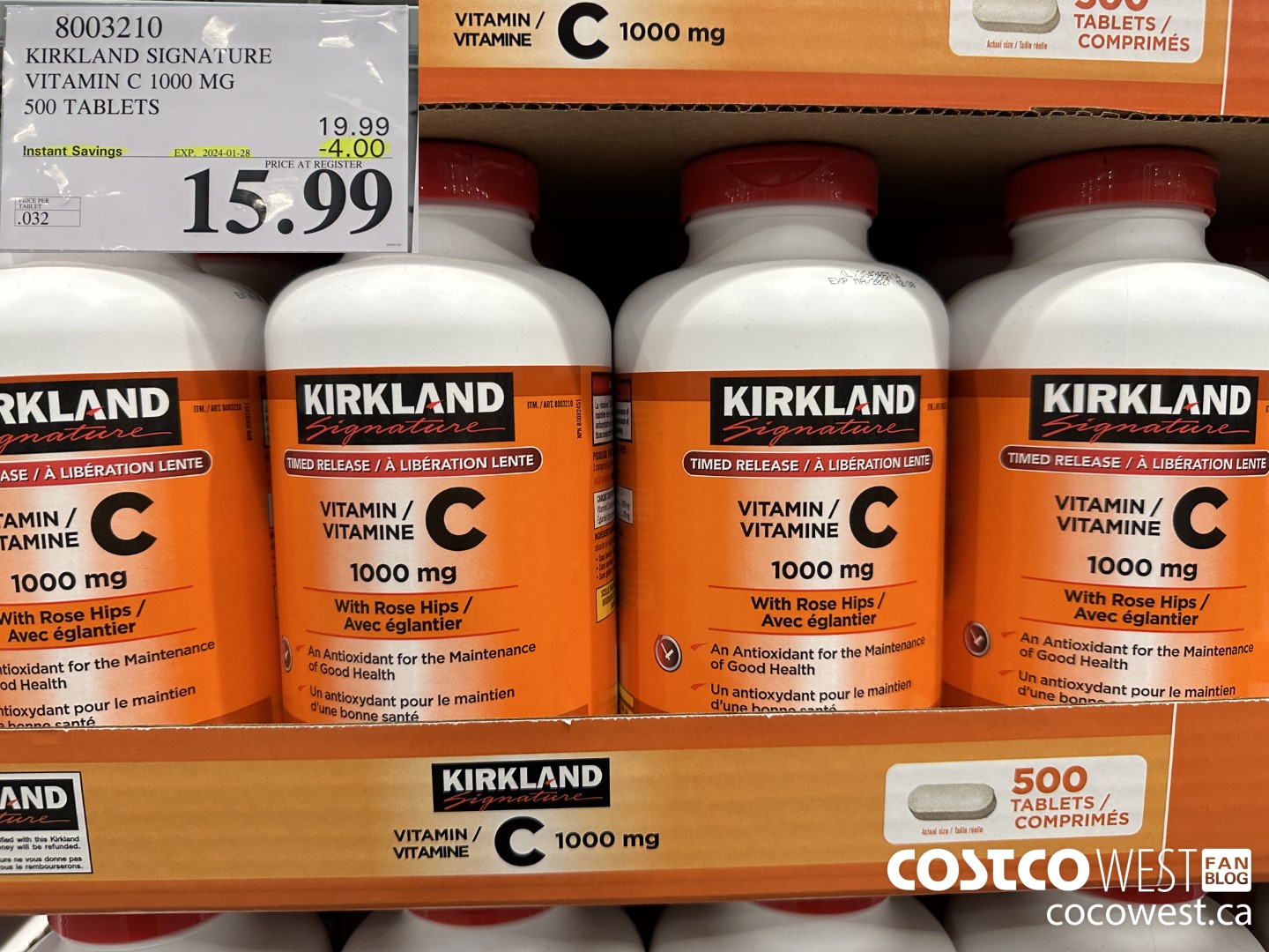 8003210 KIRKLAND SIGNATURE VITAMIN C 1000 MG 500 TABLETS ($4.00 INSTANT SAVINGS EXPIRES ON 2024-01-28) $15.99